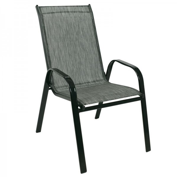 RIO Πολυθρόνα Στοιβαζόμενη Κήπου, Μέταλλο Βαφή Μαύρο, Textilene Γκρι (4,20kg)