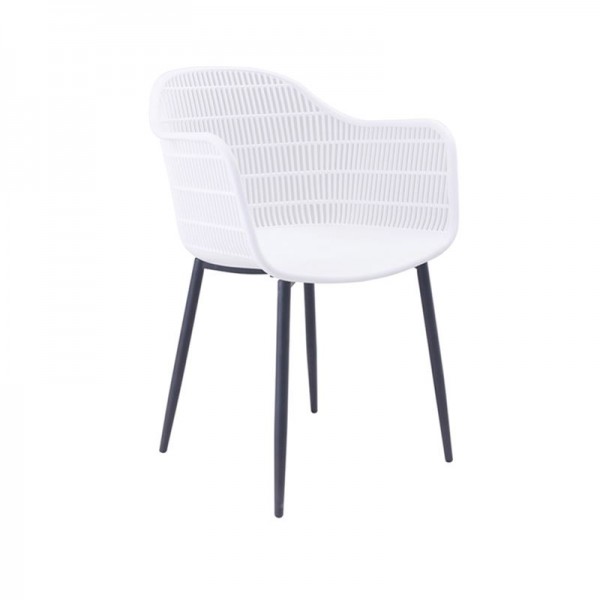 BERRY Πολυθρόνα Μέταλλο Βαφή Μαύρο, 58x58x85cm PP-UV Λευκό ΕΜ155,2Μ