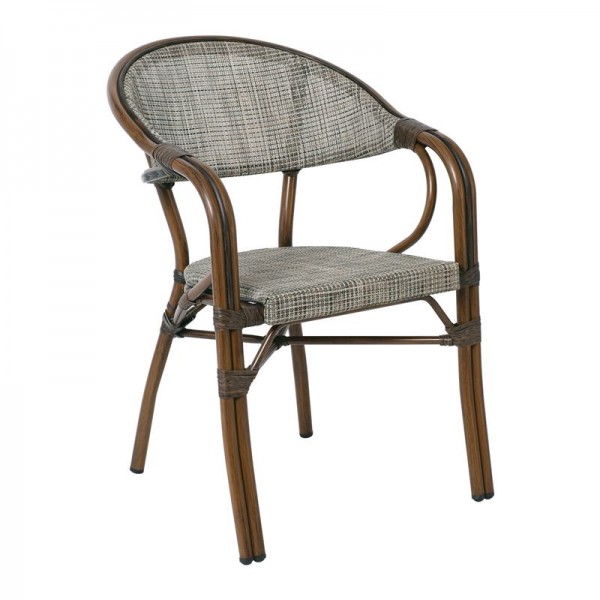 VEGERA Πολυθρόνα Dining 57x58x83cm Αλουμίνιο Βαφή Καρυδί Textilene Μπεζ Ε258,11