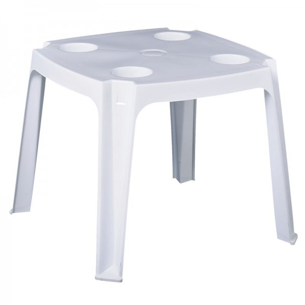 FREDDO Τραπεζάκι Βοηθητικό 44x44x38cm Στοιβαζόμενο, PP Άσπρο, Ποτηροθήκες+Ομπρελοθήκη Ε354
