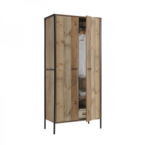 PALLET-W Ντουλάπα Δίφυλλη, 2 Ράφια, Κρεμάστρα, 84x52x180cm Μέταλλο Βαφή Μαύρο, Απόχρωση Antique Oak Ε8432,W