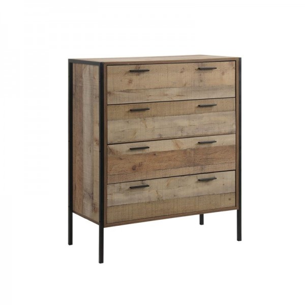 PALLET-W Συρταριέρα με 4 Συρτάρια 84x40x100cm Μέταλλο Βαφή Μαύρο - Antique Oak Ε8435,W