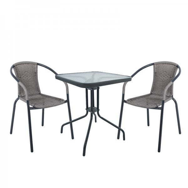 BALENO Set Κήπου - Βεράντας: Τραπέζι + 2 Πολυθρόνες Μέταλλο Γκρι - Wicker Mixed Grey Ε240,10