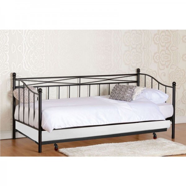 MARIN Set: Daybed 198x97x93 _ 185x85x36cmμε Στρώμα 90x190 + Βοηθητικό Κρεβάτι με Στρώμα 85x185 Μέταλλο Μαύρο Ε8043,1S