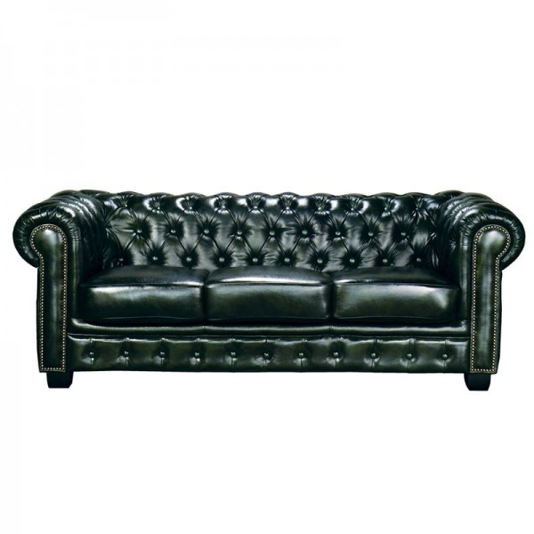 CHESTERFIELD 689 Kαναπές 3Θέσιος Σαλονιού - Καθιστικού, 201x92x74cm Δέρμα, Απόχρωση Antique Green Ε9574,33