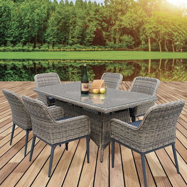HAVANA Set Τραπεζαρία Κήπου ALU, Table:180x90x75 Chair:64x65x85 Wicker Grey Brown-Ανθρακί: Τραπέζι 180x90 + 6 Πολυθρόνες Ε652,S