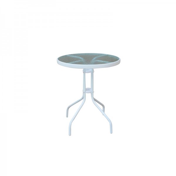 BALENO Τραπέζι Κήπου - Βεράντας, Φ60x70cm Μέταλλο Βαφή Άσπρο, Γυαλί Tempered Ε2400,4W