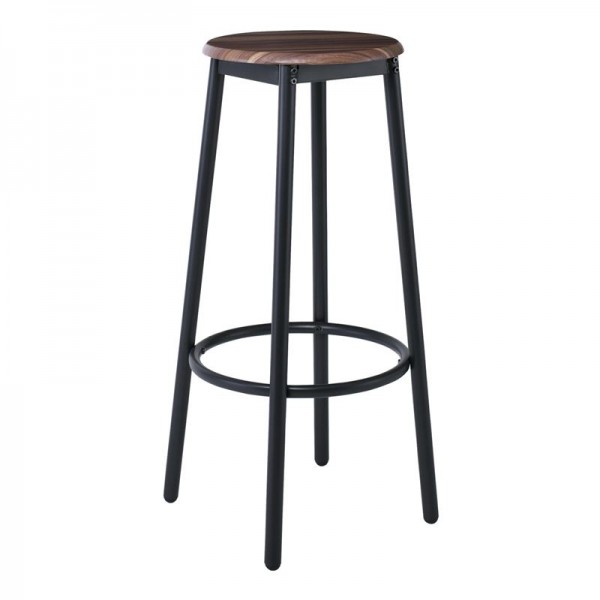 MAYER Σκαμπό BAR 33x33x75cm, Μέταλλο Βαφή Ανθρακί, Κάθισμα Απόχρωση Καρυδί ΕΜ9798,2