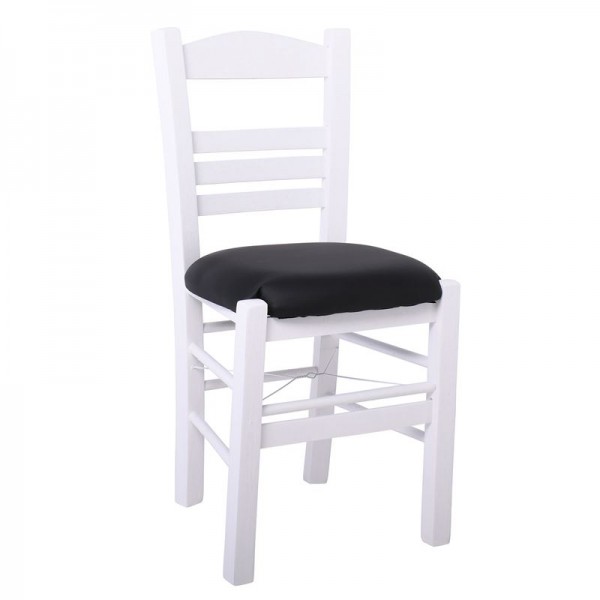 ΣΙΦΝΟΣ Καρέκλα 41x45x88cm Οξιά Βαφή Εμποτισμού Λάκα Άσπρο, Κάθισμα Pu Μαύρο Ρ969,Ε8Τ