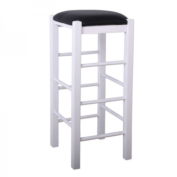 ΤΑΒΕΡΝΑΣ Σκαμπό BAR, 35x35x81cm Οξιά Βαφή Εμποτισμός Λάκα Άσπρο, Κάθισμα Pu Μαύρο Ρ977,Ε8Τ
