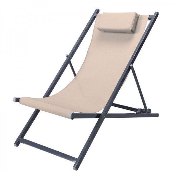 DECK Σαιζ-Λονγκ ξαπλώστρα 101x63x86cm Μέταλλο Βαφή Ανθρακί Textilene Μπεζ Ε617,2