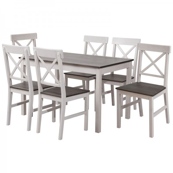 DAILY Set Τραπεζαρία Ξύλινη Σαλονιού - Κουζίνας: Τραπέζι + 6 Καρέκλες / Άσπρο - Dark Oak Ε784,1S