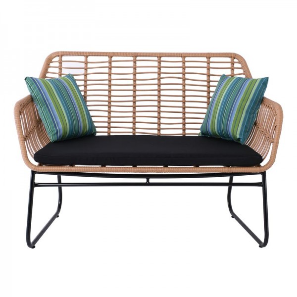 SALSA Καναπές Κήπου 2Θέσιος 120x70x86cm Μέταλλο Βαφή Μαύρο, Wicker Φυσικό, Μαξιλάρι Μαύρο Ε249,1Κ
