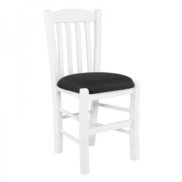 CASA Καρέκλα Οξιά 42x45x88cm Βαφή Εμποτισμού Άσπρο, Κάθισμα Pu Μαύρο Ρ966,Ε8Τ