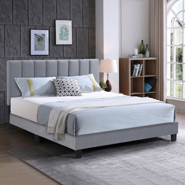 ALLEGRO Κρεβάτι Διπλό 159x215x117/127cm για Στρώμα 150x200cm, Ύφασμα Γκρι, με Κεφαλάρι πολλαπλών θέσεων Ε8804,21