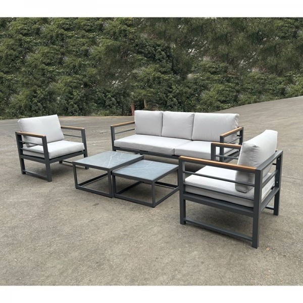 MARILIAN Set Σαλόνι Κήπου, 5τεμ, Μέταλλο Βαφή Ανθρακί, Μαξιλάρια Γκρι Ε6871,1