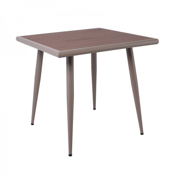 SERRANO Τραπέζι Κήπου-Βεράντας 80x80x74cm Μέταλλο Βαφή Sand Beige, Polywood Καρυδί Ε6890,1