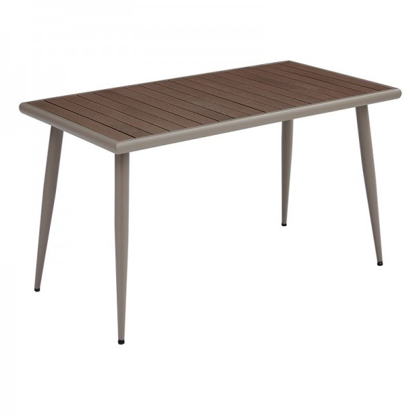 SERRANO Τραπέζι Κήπου-Βεράντας 130x70x75cm Μέταλλο Βαφή Sand Beige, Polywood Καρυδί Ε6891,1
