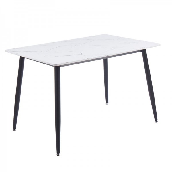 DATUM Τραπέζι Κουζίνας- Τραπεζαρίας, 120x80x75cm Μέταλλο Βαφή Μαύρο, Mdf Άσπρο Μάρμαρο ΕΜ839,Β