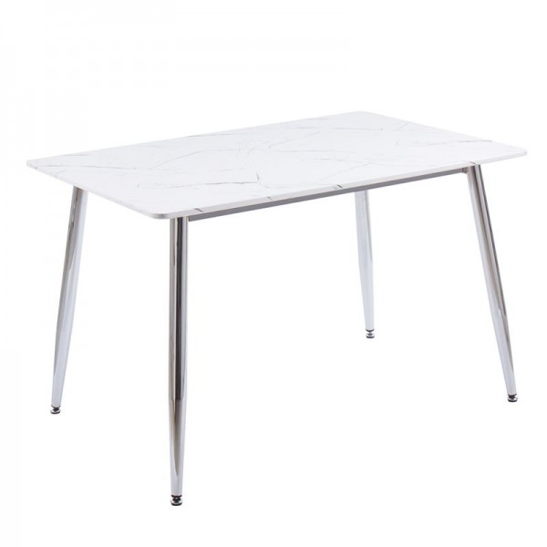 DATUM Τραπέζι Κουζίνας- Τραπεζαρίας, 120x80x75cm Μέταλλο Χρώμιο, Mdf Άσπρο Μάρμαρο ΕΜ839,C