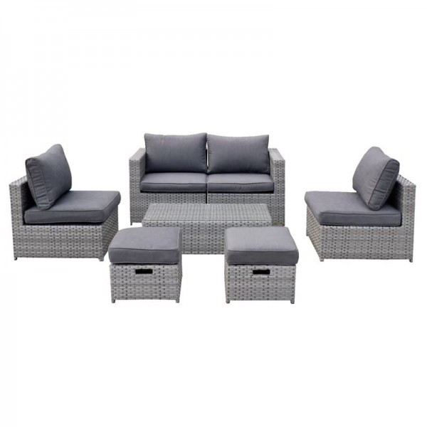 BALI Set Wicker 6 θέσεων: 1 Τραπέζι+1 Καναπέ 2θ+2 Σκαμπό +2 καθίσματα 1θ, Απόχρωση Γκρι Ε6625,1