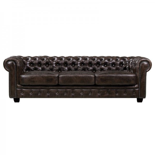 CHESTERFIELD 689 Καναπές 4Θέσιος Σαλονιού Καθιστικού, 241x92x74cm Δέρμα Απόχρωση Καφέ Ε9574,4