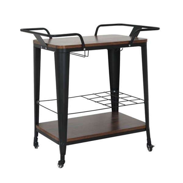 RELIX Trolley Bar-Pro Μέταλλο Βαφή Μαύρο, 74x49x82cm MDF Απόχρωση Καρυδί Ε5211,1
