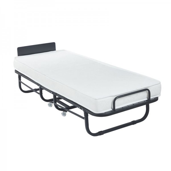 COLMAN Κρεβάτι Πτυσσόμενο Βοηθητικό Μέταλλο Βαφή Μαύρο, Στρώμα 12cm