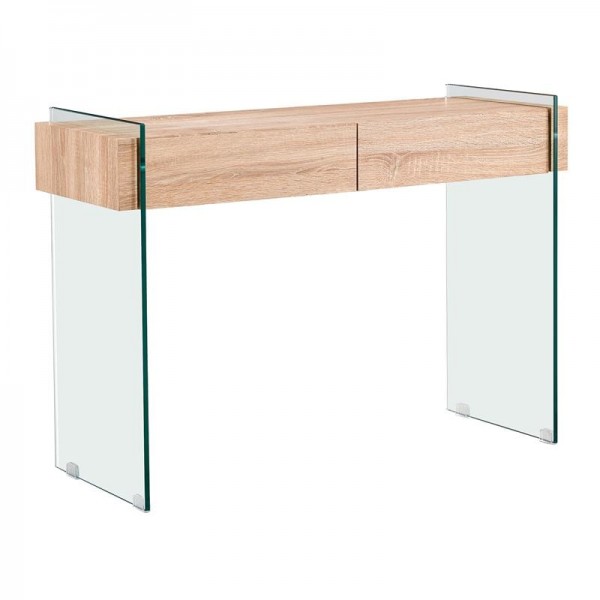 GLASSER Wood Κονσόλα Διάφανο Γυαλί 12mm - 110x40x76cm με Συρτάρια Απόχρωση Δρυς ΕΜ841,1