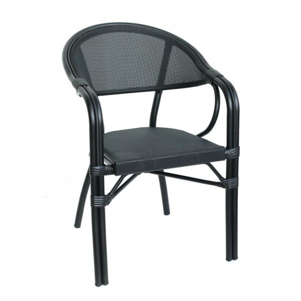 VEGERA Πολυθρόνα Dining 57x58x83cm Αλουμίνιο Βαφή Μαύρο Textilene Μαύρο, Στοιβαζόμενη Ε258,14