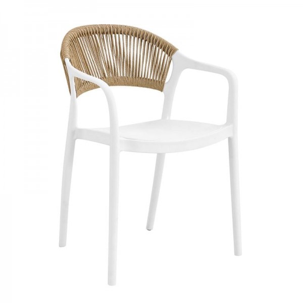 DONNA Πολυθρόνα Στοιβαζόμενη, 56x54x81cm PP-UV Άσπρο, Rope Wicker Φυσικό Ε3150,1