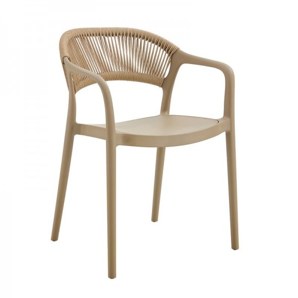 DONNA Πολυθρόνα Στοιβαζόμενη, 56x54x81cm PP-UV Tortora, Rope Wicker Φυσικό Ε3150,3