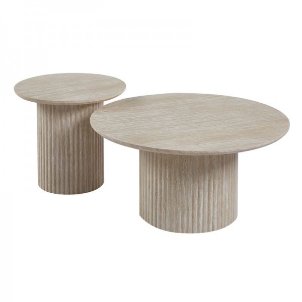 COLLIN Set-2 Τραπεζάκια Σαλονιού-Καθιστικού, Φ.50 H.45cm + Φ.80 H.40cm ΜDF Απόχρωση Natural Stone Ε7694,S1