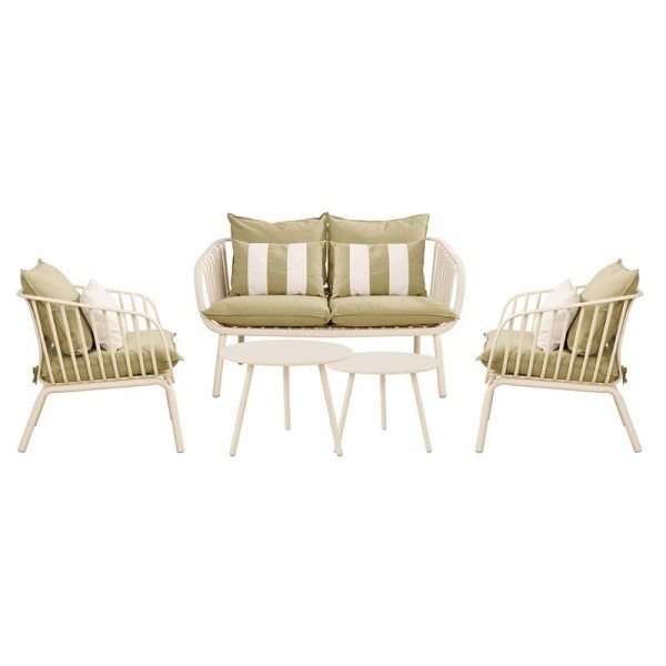 ASTRID Set Σαλόνι Κήπου 5τεμ, PP & Μέταλλο Cream, Μαξιλάρια Sandy Green