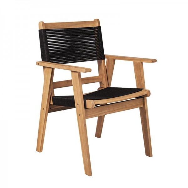 COFFEE Dining Πολυθρόνα Βεράντας - Κήπου, 58x56x87cm Ξύλο Ακακία Φυσικό, Rope Wicker Μαύρο Ε2350,1