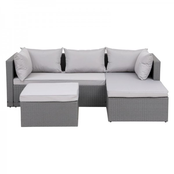 CORNER Set Wicker, Γωνία με Σκαμπό, Απόχρωση Ανοιχτό Γκρι Ε6628,1