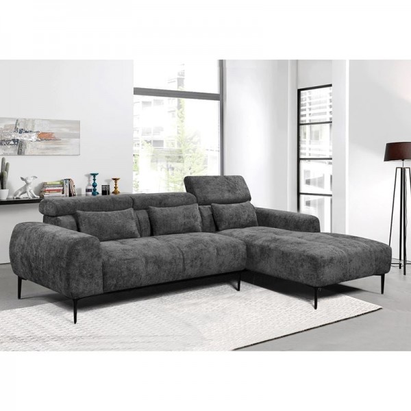 ELORA Καναπές Σαλονιού Αριστερή Γωνία, Ανακλινόμενα Κεφαλάρια, Ύφασμα Γκρι