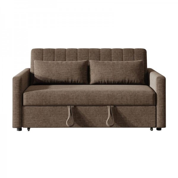 TEMPO-W Καναπές - Κρεβάτι, Με ανάκλιση πλάτης, Ύφασμα Καφέ