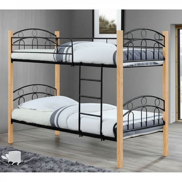 NORTON Κρεβάτι Κουκέτα Μέταλλο Βαφή Μαύρο, Ξύλο Φυσικό