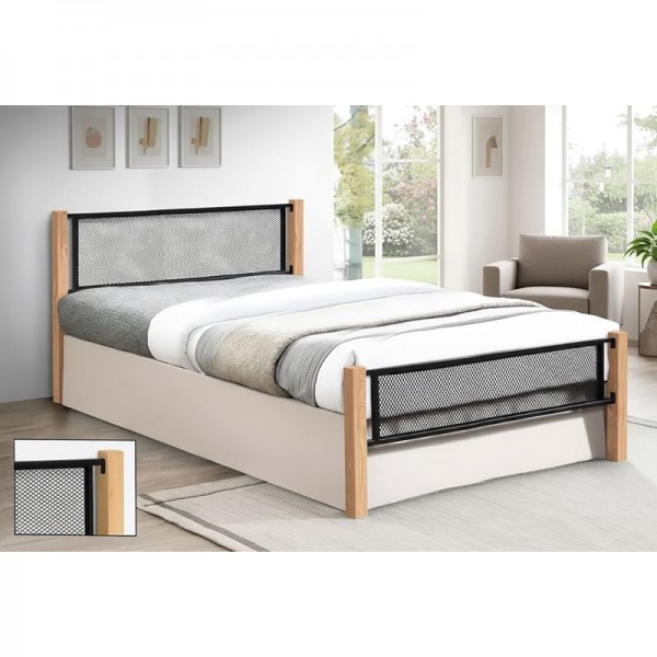 ΝΕΤ Κρεβάτι Διπλό για Στρώμα 150x200cm, Μέταλλο Βαφή Μαύρο, Ξύλο Φυσικό