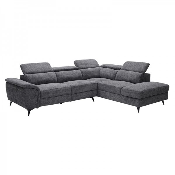 ROMEO Καναπές-Relax, Αριστερή Γωνία,Ύφασμα Γκρι, Αποθ.χώρος, Μία θέση με ηλεκτρική ανάκληση