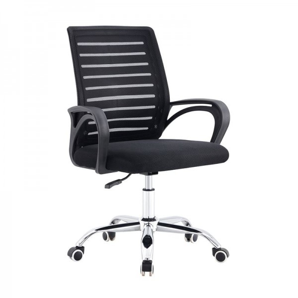 BF2140 Πολυθρόνα Γραφείου Μέταλλο Χρώμιο, Mesh Μαύρο