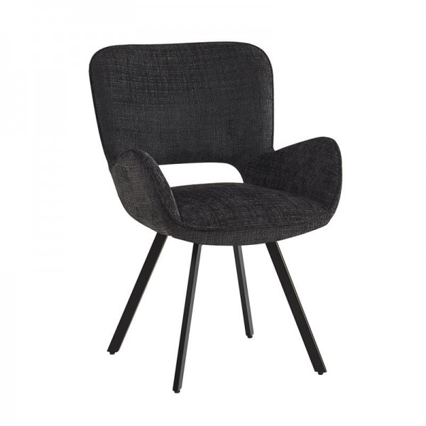 VETA Πολυθρόνα Περιστρεφόμενη, Μέταλλο Βαφή Μαύρο, Ύφασμα Μαύρο