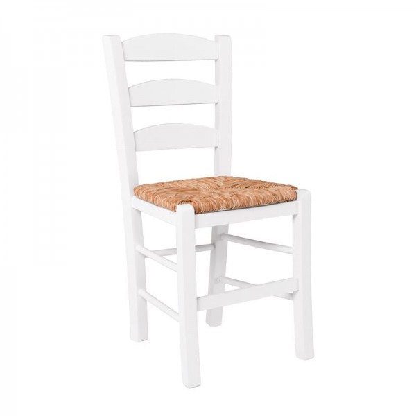 ΣΚΥΡΟΣ Καρέκλα Οξιά Βαφή Εμποτισμού Λάκα Άσπρο, Κάθισμα Ψάθα