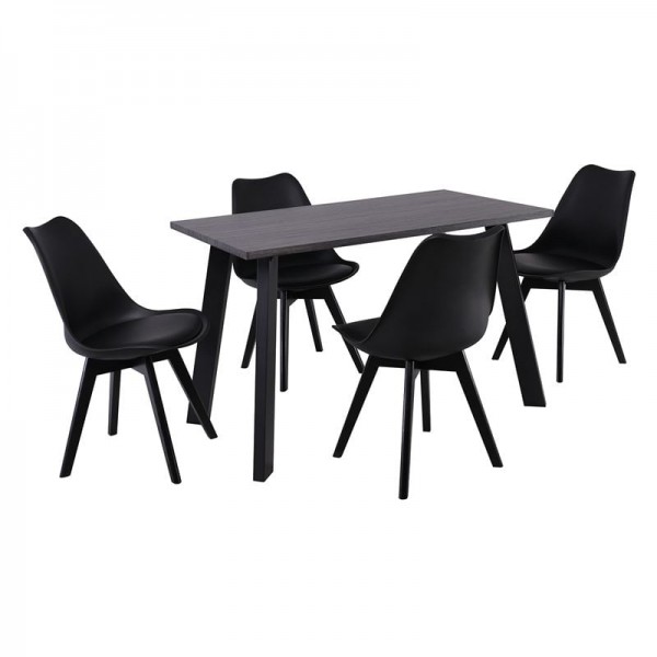 MARTIN Set Τραπεζαρία: Τραπέζι + 4 Καρέκλες, MDF Grey Walnut, Μέταλλο-Ξύλο-PP και PU Μαύρο