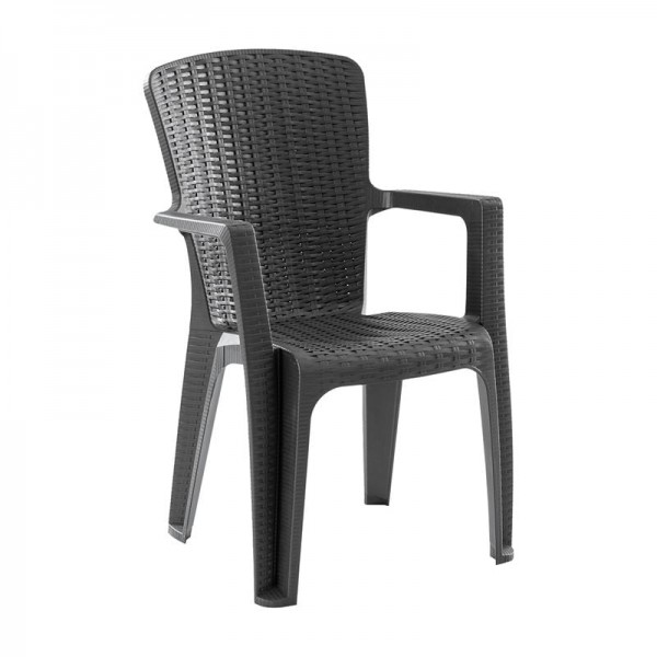 SIDE Πολυθρόνα Κήπου-Βεράντας Στοιβαζόμενη, (Rattan Look) PP-UV Απόχρωση Ανθρακί