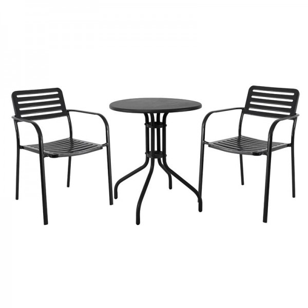 ROMA Set Κήπου-Βεράντας: Τραπέζι + 2 Πολυθρόνες, Μέταλλο Βαφή Μαύρο