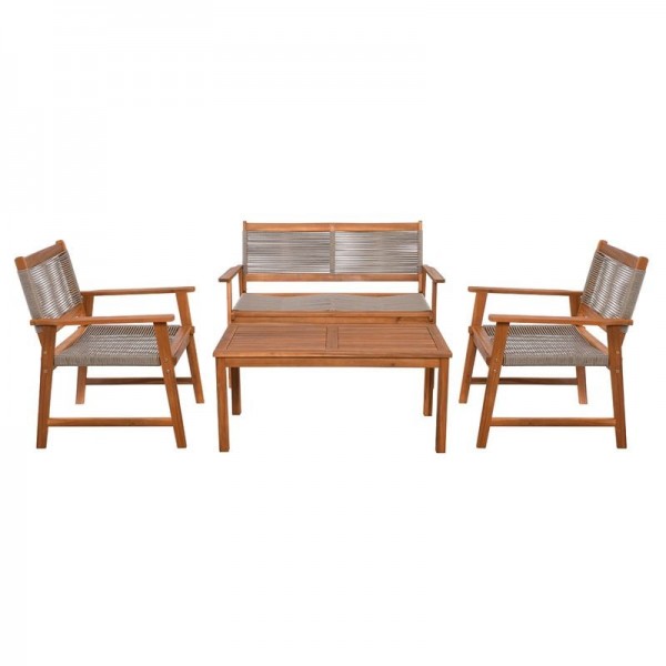 SPRING Set Σαλόνι Κήπου Ακακία Φυσικό, Wicker Μπεζ: Τραπέζι + Καναπέ 2Θέσιο + 2 Πολυθρόνες