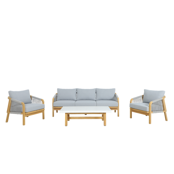 ASHEN LOUNGE ΚΑΘΙΣΤΙΚΟ ΣΕΤ 4 ΤΜΧ ΤΡΙΘΕΣΙΟΣ ΚΑΝΑΠΕΣ ΞΥΛΟ FSC TEAK