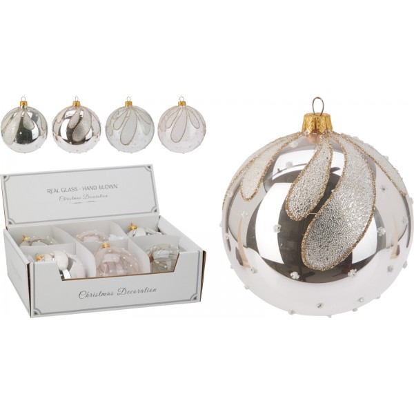 Γυαλινη Mπαλα Ασημι Σε 4 Σχεδια 10Εκ